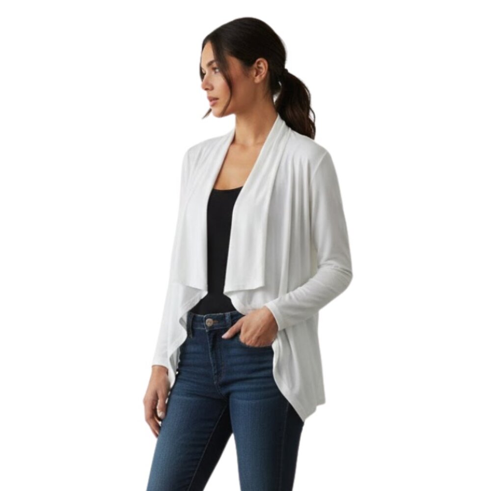 Karen Kane Women’s Open Front Cardigan White Lightweight Draped cardi– Size XL